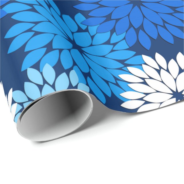 Papel De Presente Impressão, azul, Aqua & marinho florais modernos (Ponta do rolo)