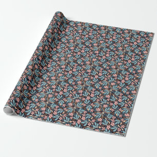 Papel De Presente Impressão Azul Coral Azul Floral Escuro