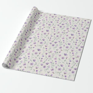 Papel De Presente Impressão Botânica de Flores Silvestres Purple Cot
