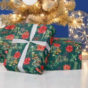 Papel De Presente impressão botânica de Natal