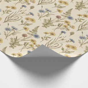Papel De Presente Impressão Botânica Meadowcore Flores Azuis Amarela