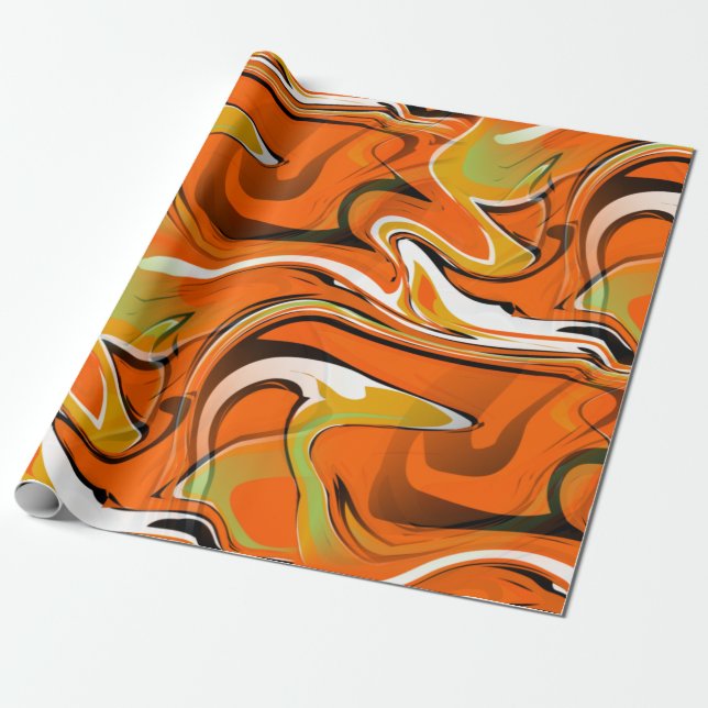 Papel De Presente impressão cor de laranja trippy marble (Desenrolado)