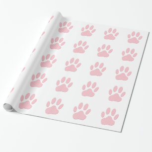 Papel De Presente Impressão Da Pata De Cão De Tartan, Rosa E Branc