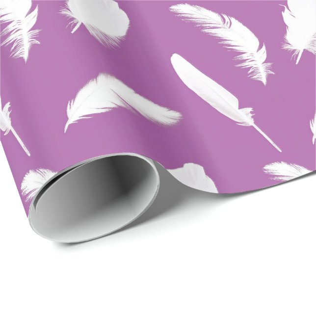 Papel De Presente Impressão da pena branca no roxo amethyst (Ponta do rolo)