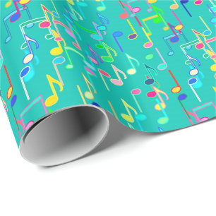 Papel De Presente Impressão das notas musicais - turquesa, multi