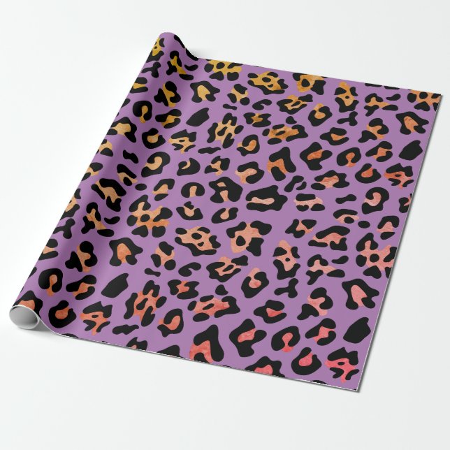 Papel De Presente Impressão de Animais de Leopardo Roxo (Desenrolado)