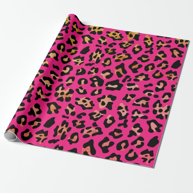 Papel De Presente Impressão de Animais Leopardo Rosa (Desenrolado)