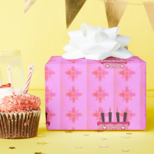 Papel De Presente Impressão de Arte de Bolo de Aniversário Rosa