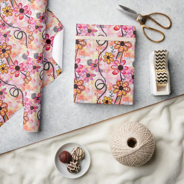 Papel De Presente Impressão de Arte Floral - Flores e Vinhas Abstrat (Artesanato)