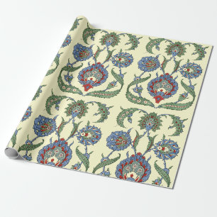 Papel De Presente Impressão de Arte Floral Geométrica Azul Vermelha
