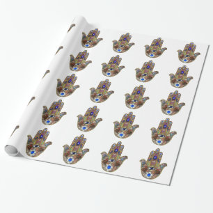 Papel De Presente Impressão de Arte Opala Hamsa Judaica Corações Flo