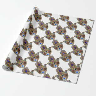Papel De Presente Impressão de Arte Opala Hamsa Judaica Corações Flo