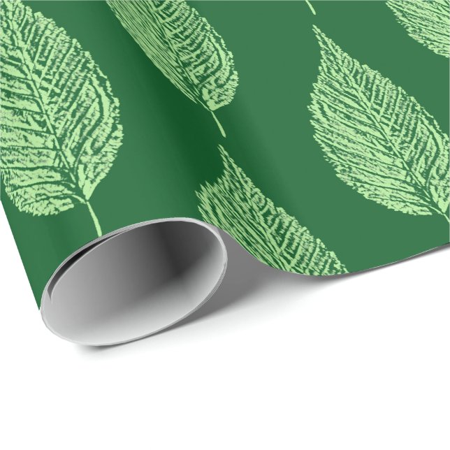 Papel De Presente Impressão de Beech Leaf Chalk, Deep Emerald Green (Ponta do rolo)
