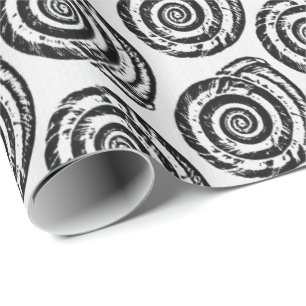 Papel De Presente Impressão de bloco espiral do Seashell, preto e