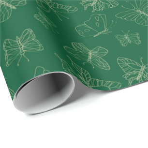 Papel De Presente Impressão de Borboleta Verde Escura, Natureza Ins