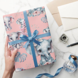 Papel De Presente Impressão de Elefante Cento em Fundo Rosa