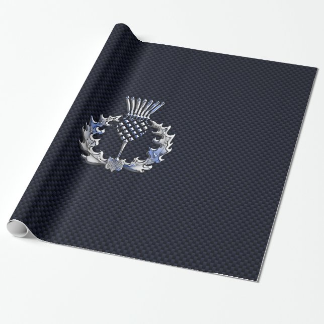 Papel De Presente Impressão de Fibra de Carbono Prata Cardo Escocês (Desenrolado)