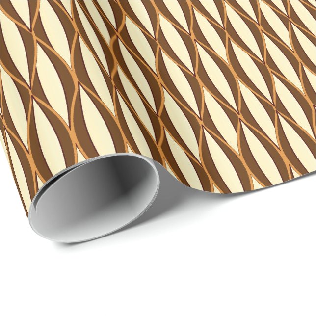 Papel De Presente Impressão de fita do século médio - castanho e cre (Ponta do rolo)