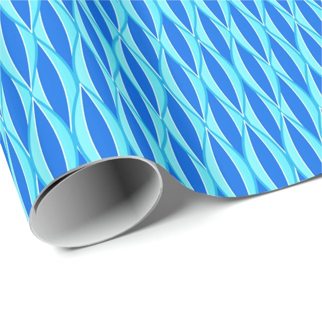 Papel De Presente Impressão de fita do século médio - tons azuis (Ponta do rolo)