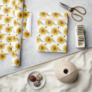 Papel De Presente Impressão de Flor Amarela e Branca Alegre Artesana