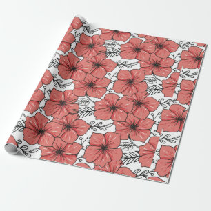 Papel De Presente impressão de flor esboçada em cor clara