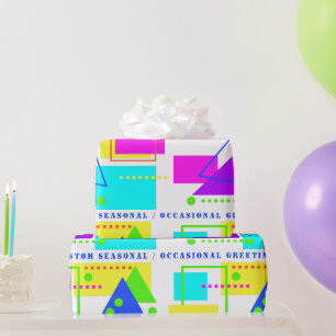 PAPEL DE PRESENTE IMPRESSÃO DE FORMA DE FLUORO NEON RETRO 80S COM TE