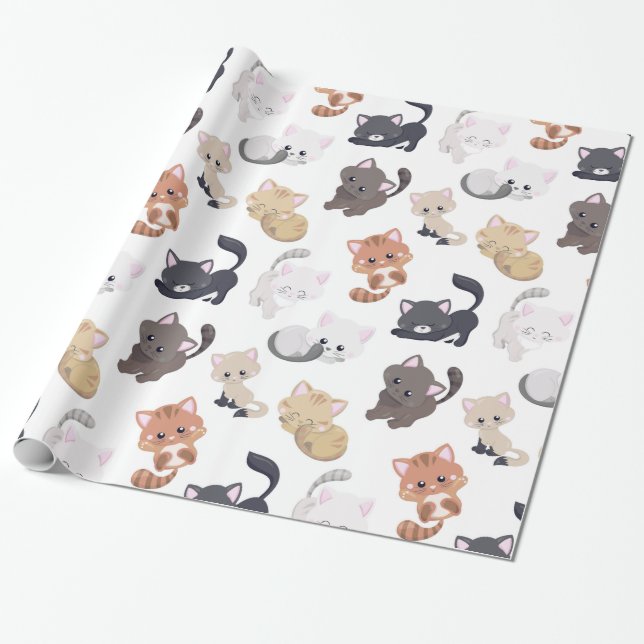 Papel De Presente Impressão de Gatos Adoráveis (Desenrolado)
