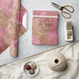 Papel De Presente Impressão de Glam Leopardo Dourado Rosa-Rosa