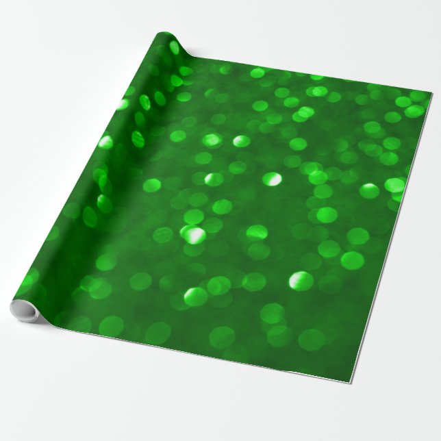 Papel De Presente Impressão de Glitter Bokeh Verde de Natal (Desenrolado)