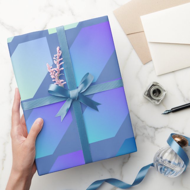 Papel De Presente Impressão de Hexágono Gradiente Azul (Presentear)