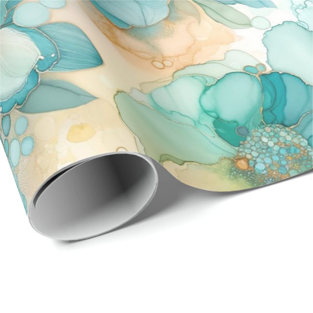 Papel De Presente Impressão de Ilustração de Tinta Amarela Teal (Ponta do rolo)