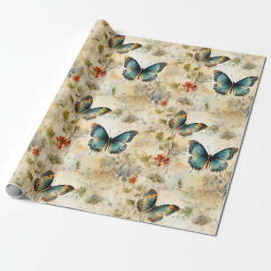 Papel De Presente Impressão de Jardim Botânico de Borboleta Azul Boh