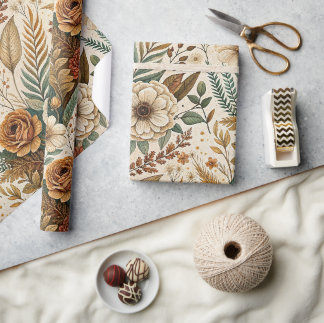 Papel De Presente Impressão de Jardim de Flores Silvestres Boho em A