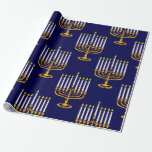 Papel De Presente impressão de judeus menorah hanukkah azul<br><div class="desc">"impressão azul menorah hanukkah jedesejo",  "hanukkah azul",  "menorah amarela",  "hanukkah menorah",  menorah,  "feliz hanukkah",  "canukah",  hanukah,  Hanukkah,  "feriados judeus"</div>