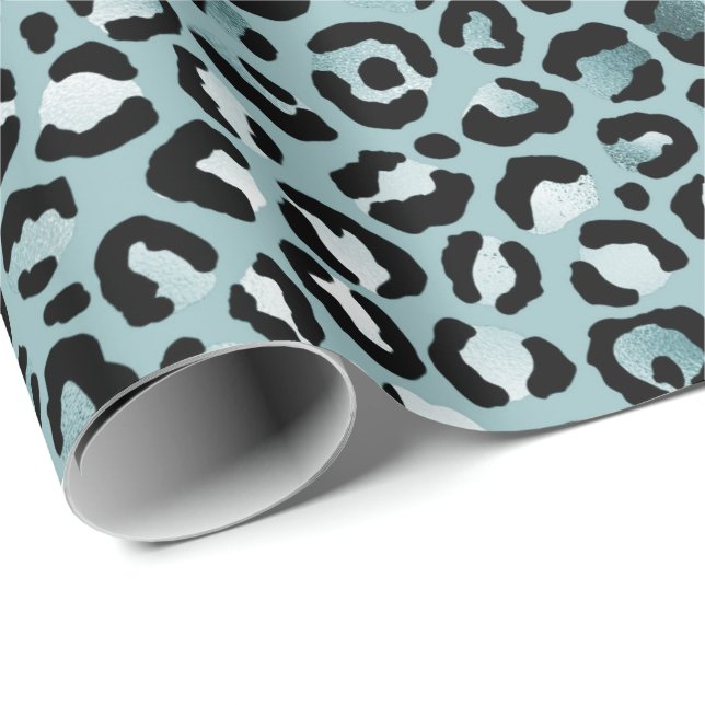Papel De Presente Impressão de Leopardo Azul-Branco Turquesa  (Ponta do rolo)