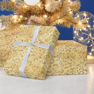 Papel De Presente Impressão de Leopardo com Brilho Falso Dourado