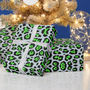 Papel De Presente Impressão de leopardo divertida em verde neon e az