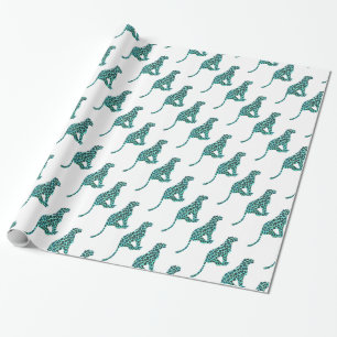 Papel De Presente Impressão de Leopardo Negro e Teal