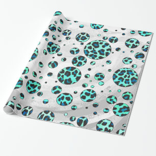 Papel De Presente Impressão de Leopardo Negro e Teal