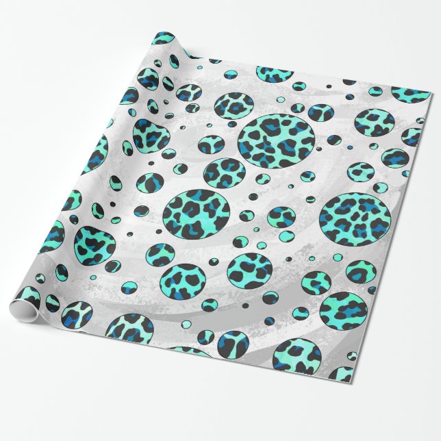 Papel De Presente Impressão de Leopardo Negro e Teal (Desenrolado)