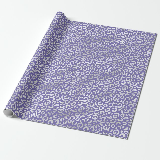 Papel De Presente Impressão de Leopardo Prateado Roxo (Desenrolado)