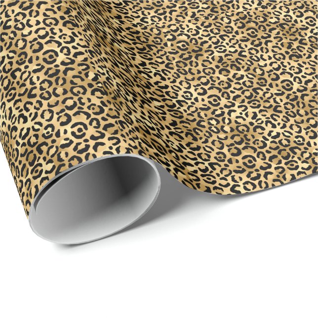 Papel De Presente Impressão de leopardo preto e dourado, impressão d (Ponta do rolo)