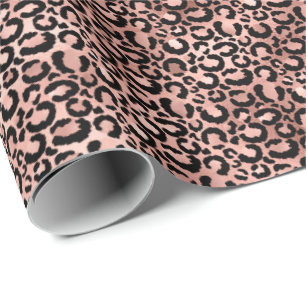 Papel De Presente Impressão de Leopardo Preto Rosa