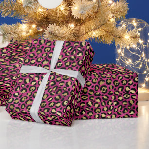 Papel De Presente Impressão de leopardo rosa ousado   Padrão de anim