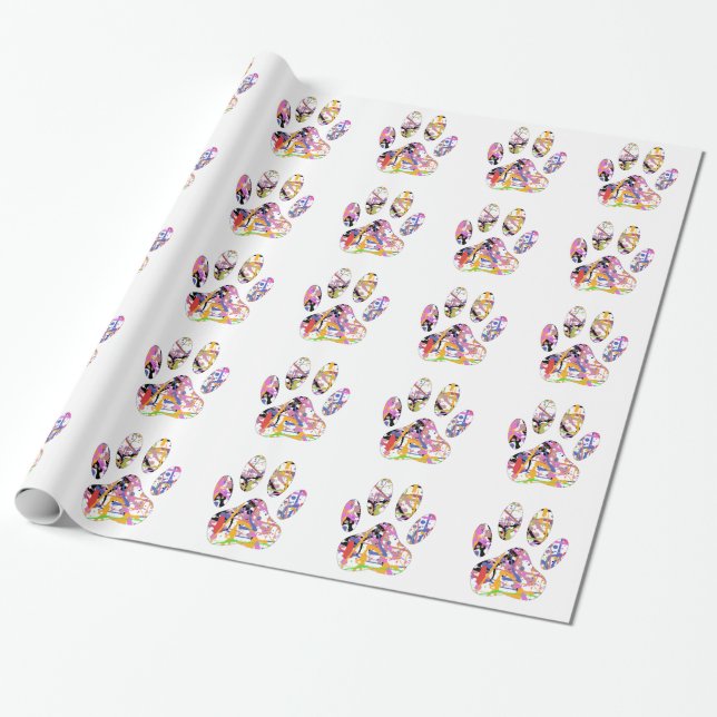 Papel De Presente Impressão de Paint Splatter Dog Paw (Desenrolado)