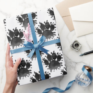Papel De Presente Impressão de Pata de Cachorro Aquarela Pata Canina