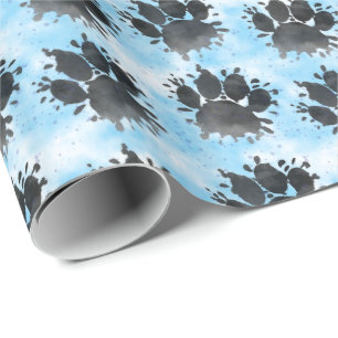 Papel De Presente Impressão de Pata de Cachorro com Aquarela Azul Pe