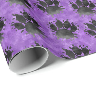 Papel De Presente Impressão de Pata de Cachorro com Aquarela Roxa