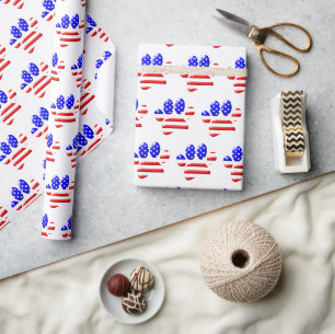 Papel De Presente Impressão de Pata de Cachorro com Bandeira dos EUA