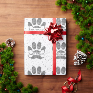 Papel De Presente Impressão de Pata de Cachorro e Osso Cinza Aquarel